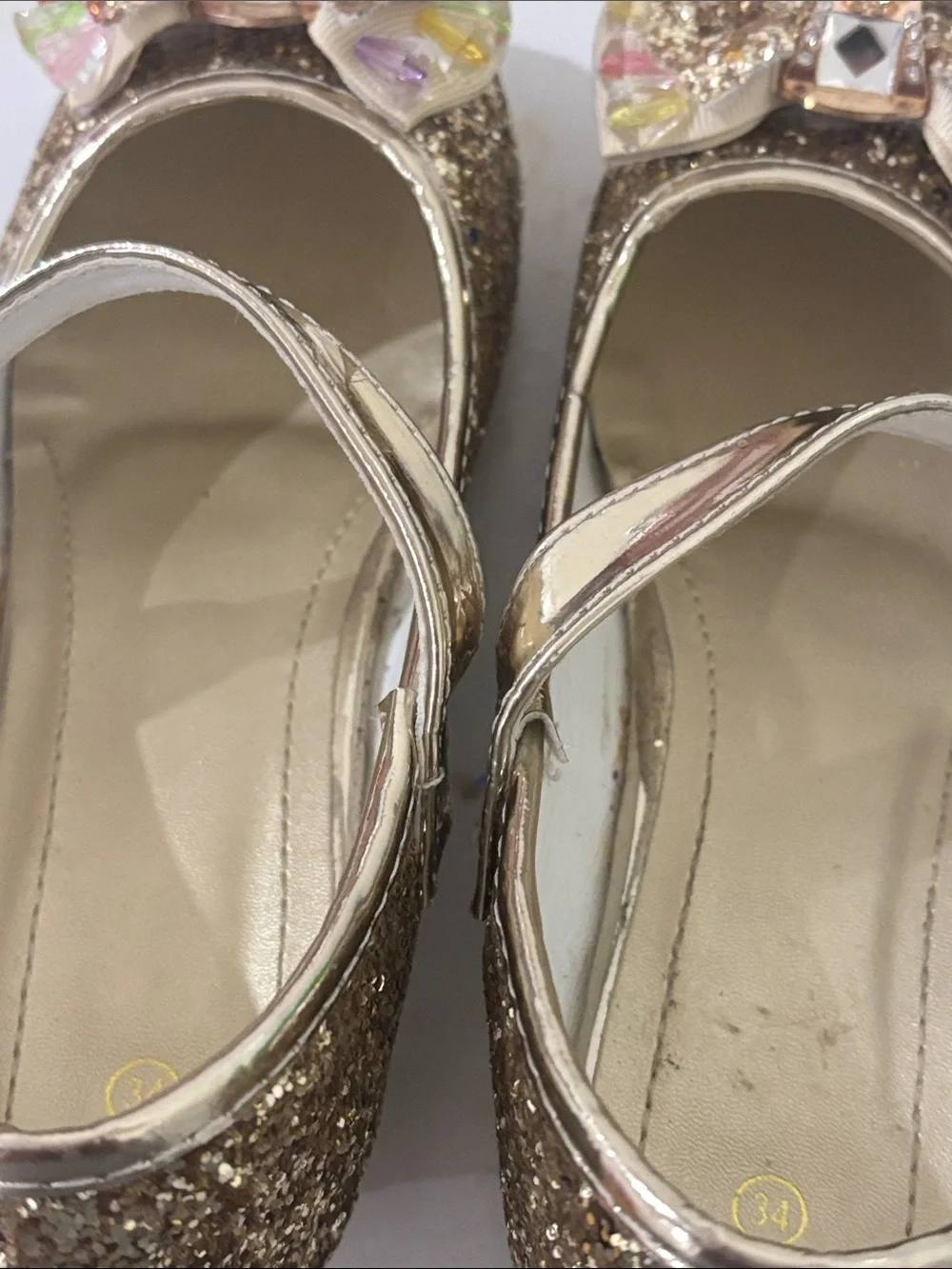 Girls Sparkle Gold Bow Mary Jane Shoes